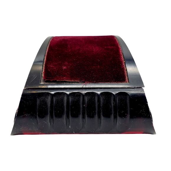 Vintage Helbros Deco Watch Box Burgundy Velvet Acrylic Presentation Clamshell - Picture 3 of 9